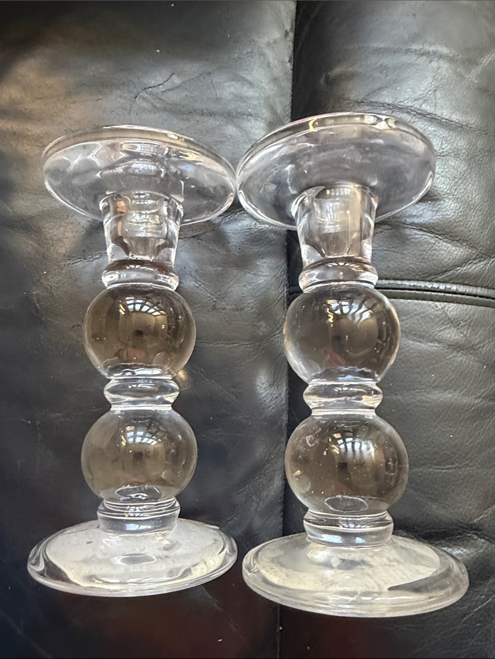 Ashland Clear Double-Ball Glass Candlestick Holders - Set of 2